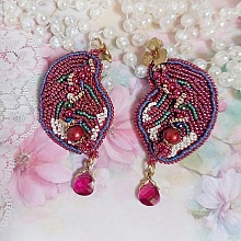 BO Enchantement d'Automne brodées avec rocailles, perles rondes nacrées et cristaux Swarovski